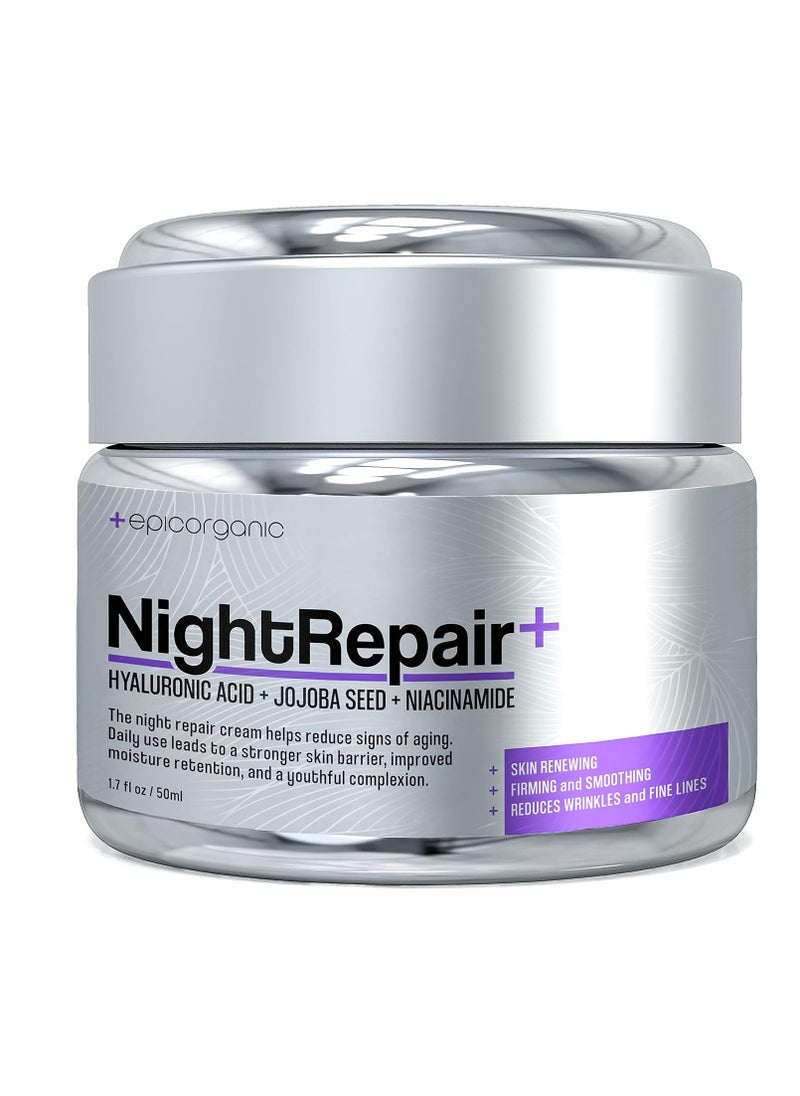 Epic Organicum Epic Organic Night Repair | Anti Wrinkle Night Cream for Women | Anti Aging Night Cream with Hyaluronic Acid and Collagen | Night Moisturizer for Face | Day and Night Facial Skin Care | 1.7 oz 