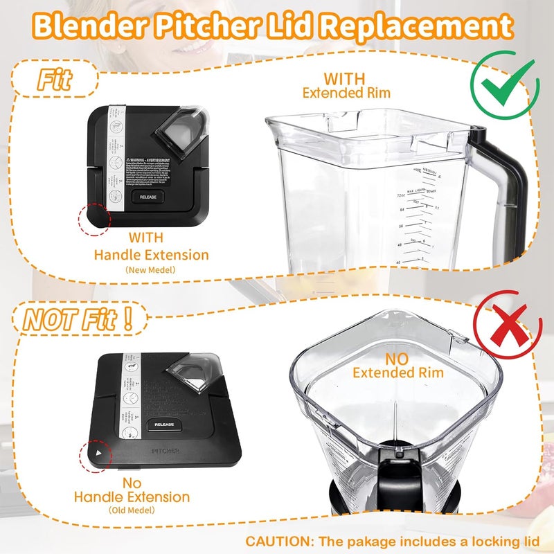 CLLOMAGY Blender Lid Replacement for Ninja Blender 72 OZ Pitcher,Top Lid for Ninja BL610 BN750 CO610B BN751 DB751A BN800 CT610 NEW Model Pitcher with Rim Extension Only - Image 3