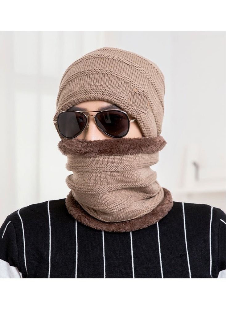 Loquat Winter Padded Set Cap Knitted Hat Scarf 2-Piece Set