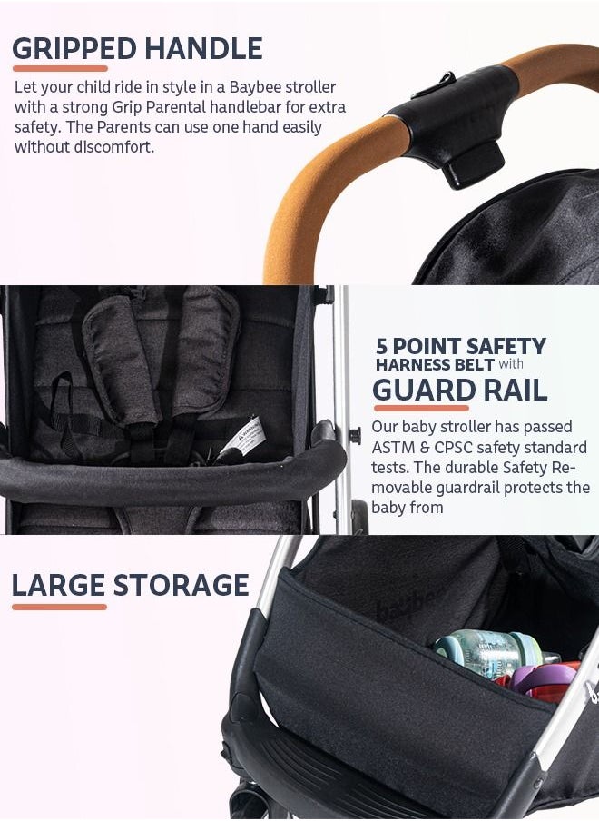 BAYBEE - Baybee Infant Baby Pram Stroller for Newborn Babies Foldable Baby Stroller with Aluminium Frame 3 Position Adjustable Seat Canopy Travel System Stroller for Baby Toddlers 0 to 3 Years Boys Girls Black - Image 1