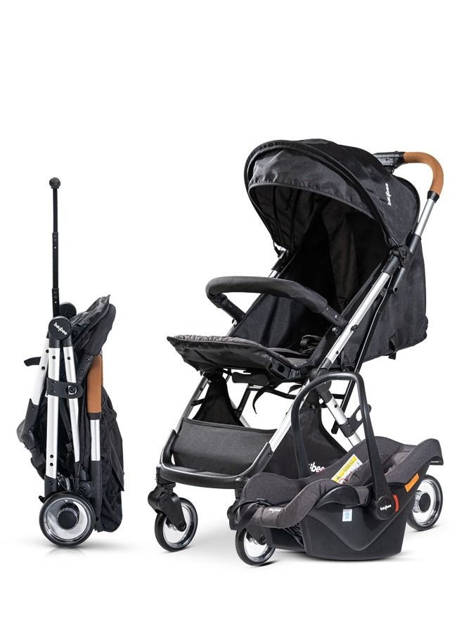 BAYBEE - Baybee Infant Baby Pram Stroller for Newborn Babies Foldable Baby Stroller with Aluminium Frame 3 Position Adjustable Seat Canopy Travel System Stroller for Baby Toddlers 0 to 3 Years Boys Girls Black - Image 1