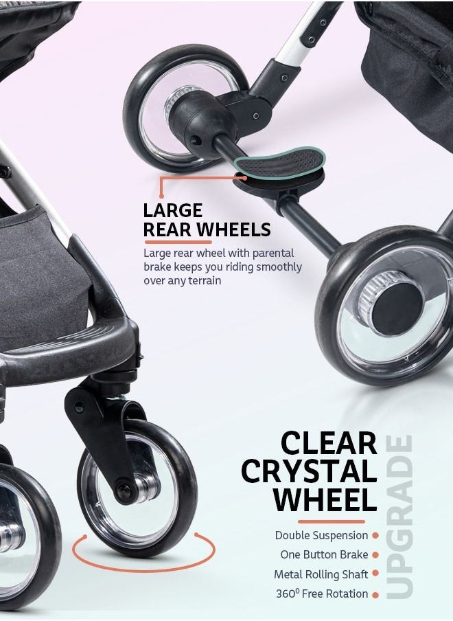 BAYBEE - Baybee Infant Baby Pram Stroller for Newborn Babies Foldable Baby Stroller with Aluminium Frame 3 Position Adjustable Seat Canopy Travel System Stroller for Baby Toddlers 0 to 3 Years Boys Girls Black - Image 1