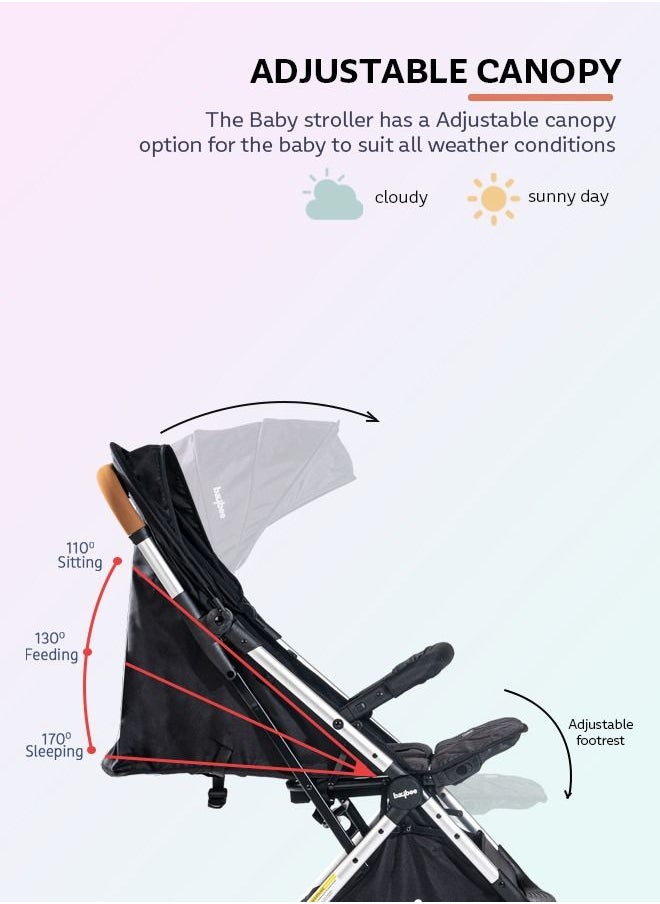 BAYBEE - Baybee Infant Baby Pram Stroller for Newborn Babies Foldable Baby Stroller with Aluminium Frame 3 Position Adjustable Seat Canopy Travel System Stroller for Baby Toddlers 0 to 3 Years Boys Girls Black - Image 1