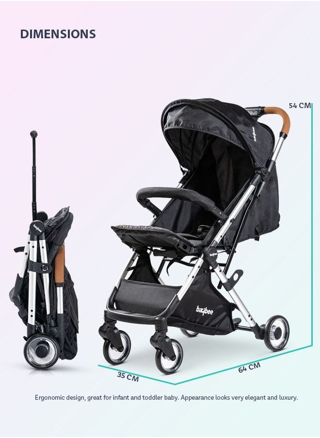 BAYBEE - Baybee Infant Baby Pram Stroller for Newborn Babies Foldable Baby Stroller with Aluminium Frame 3 Position Adjustable Seat Canopy Travel System Stroller for Baby Toddlers 0 to 3 Years Boys Girls Black - Image 1