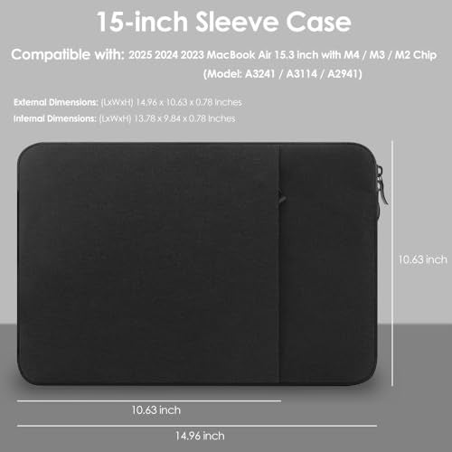 ProElife 15Inch Laptop Sleeve Case for 20262023 MacBook Air 15 inch with M5 M4 M3 M2 Accessory Traveling Carrying Case WaterResistant Bag Cover for MacBook Air 15 2026 2025 2024 M5 M4 Black - Image 3