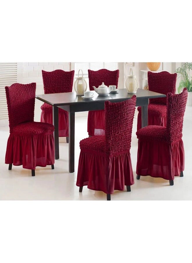 Arabest 6-Piece Turkish Cotton Stretchable Chair Covers Set Claret Red 100x50centimeter 