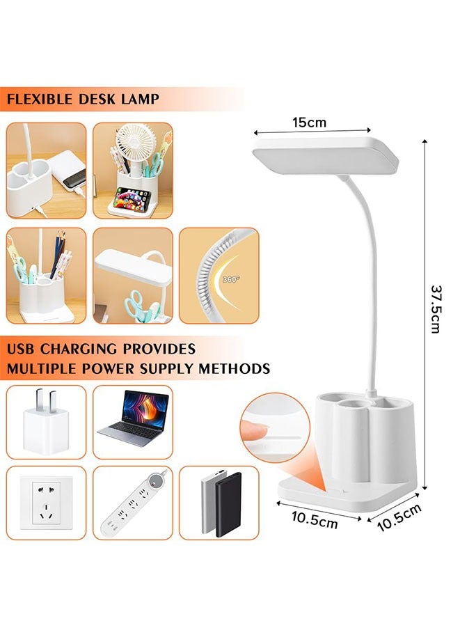 Muyixin مصباح مكتب LED، 3 أوضاع ألوان، مع حامل قلم وحامل هاتف، مرن 360 درجة، تحكم باللمس، ضوء مكتب لسطح المكتب، العناية بالعين، مصباح طاولة للكمبيوتر/سطح المكتب، مصباح دراسة لغرفة النوم والمكتب - Image 5