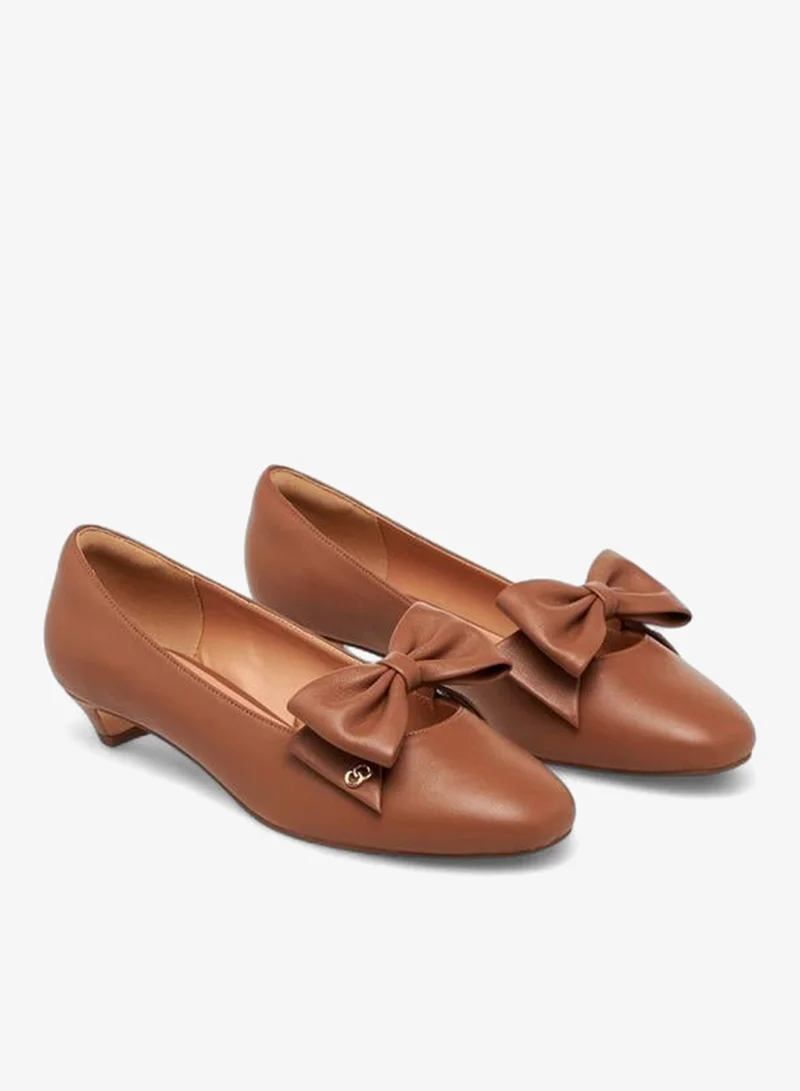 Celeste Women's Bow Accent Slip-On Ballerina Shoes with Kitten Heels