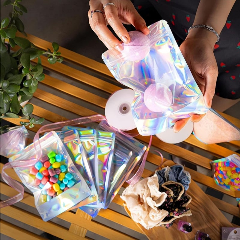 Holographic Sealed Bags: 7.5x12Cm Resealable Storage Bags - With Hanging Hole Snack Bags for Party Favor & Food Storage - Image 4