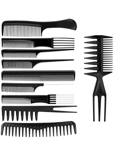 New Professional Multipurpose 10 Pcs Hair Comb Set Hair brush for Hair Cutting and Styling (BLACK)