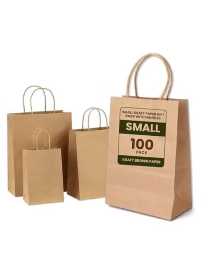 ايكواي ecoway Kraft Paper Bags - Pack Of 100 Craft Small Paper Grocery Bags With Handles For Shopping, Party, Birthday, Wedding Gift, Retail, Merchandies Ecofreindly Reusable Brown (20X11X27 Cm) - Image 1
