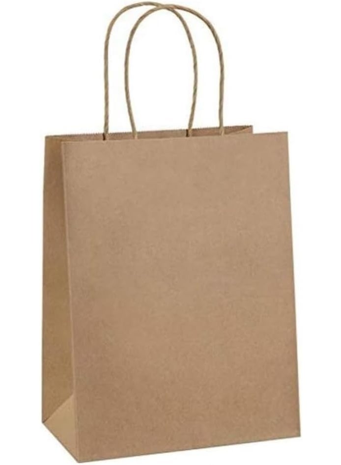 ايكواي ecoway Kraft Paper Bags - Pack Of 100 Craft Small Paper Grocery Bags With Handles For Shopping, Party, Birthday, Wedding Gift, Retail, Merchandies Ecofreindly Reusable Brown (20X11X27 Cm) - Image 2