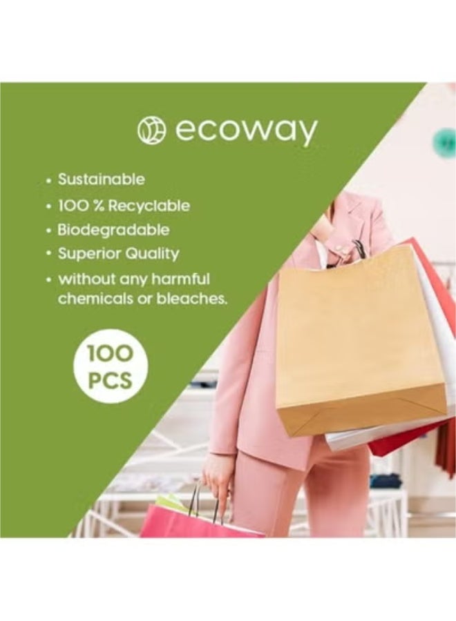 ايكواي ecoway Kraft Paper Bags - Pack Of 100 Craft Small Paper Grocery Bags With Handles For Shopping, Party, Birthday, Wedding Gift, Retail, Merchandies Ecofreindly Reusable Brown (20X11X27 Cm) - Image 5