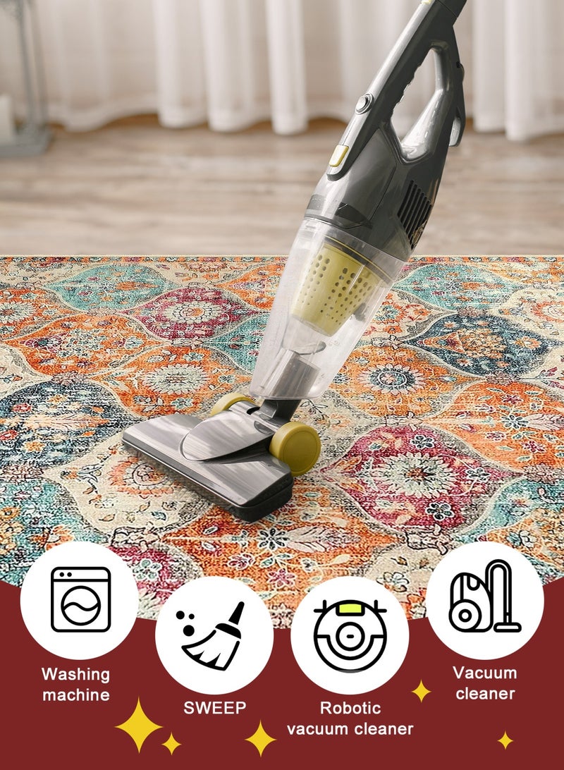 HomarKet Boho Machine Washable Rugs - 160 x 230 cm Area Rugs for Living Room Non-Slip Oriental Throw Bedroom Rug Ultra-Thin Large Office Dining Room Rug Accent Floor Carpet for Kitchen Laundry Room Entrance - Image 5