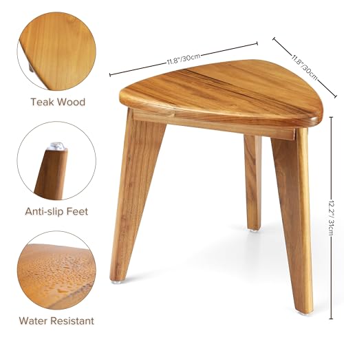 TEAKAURA Teak Shower Stool, Teak Shower Bench, 12'' Spa Shower Foot Rest for Shaving Legs, Waterproof Wood Chair for Inside Shower, Organizer Wooden Stool, Corner Seat for Bathroom Livingroom - Image 3