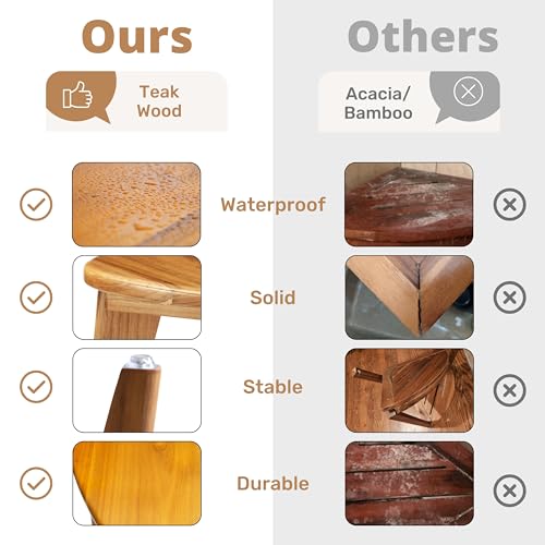 TEAKAURA Teak Shower Stool, Teak Shower Bench, 12'' Spa Shower Foot Rest for Shaving Legs, Waterproof Wood Chair for Inside Shower, Organizer Wooden Stool, Corner Seat for Bathroom Livingroom - Image 5