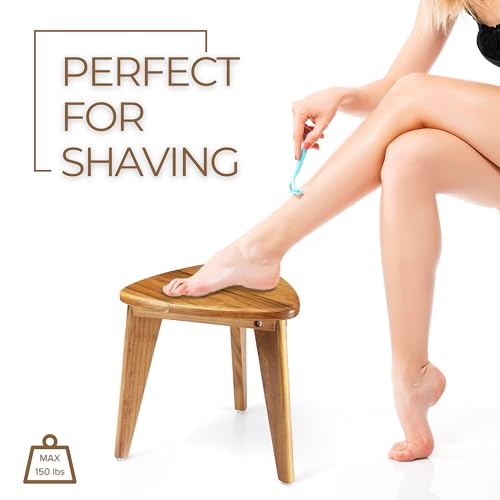 TEAKAURA Teak Shower Stool, Teak Shower Bench, 12'' Spa Shower Foot Rest for Shaving Legs, Waterproof Wood Chair for Inside Shower, Organizer Wooden Stool, Corner Seat for Bathroom Livingroom - Image 2