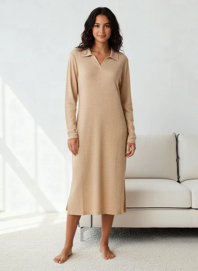 Splash FAV Night Dress with Long Sleeves and Collar