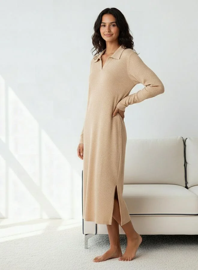 Splash FAV Night Dress with Long Sleeves and Collar