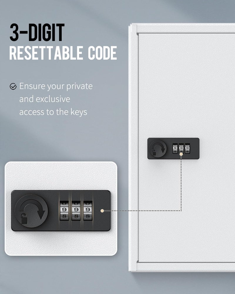 Uniclife 60 Position Slotted Key Cabinet with Combination Lock Resettable White Digital Security Storage Box Steel Key Organizer with Slotted Racks White Key Tag Labels and Permanent Pen - Image 5