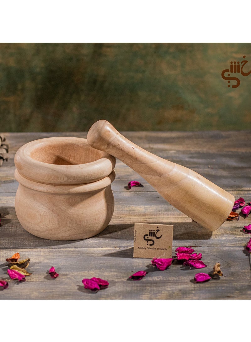 هون خشب للتوابل  مصنوع من الخشب الطبيعى و معالج بزيت الزيتون مقاس كبير عمق ١٢ سم-هون ومدقة من الخشب  الطبيعى الصحى لطحن الثوم والقهوة والتوابل والاعشاب - Image 2