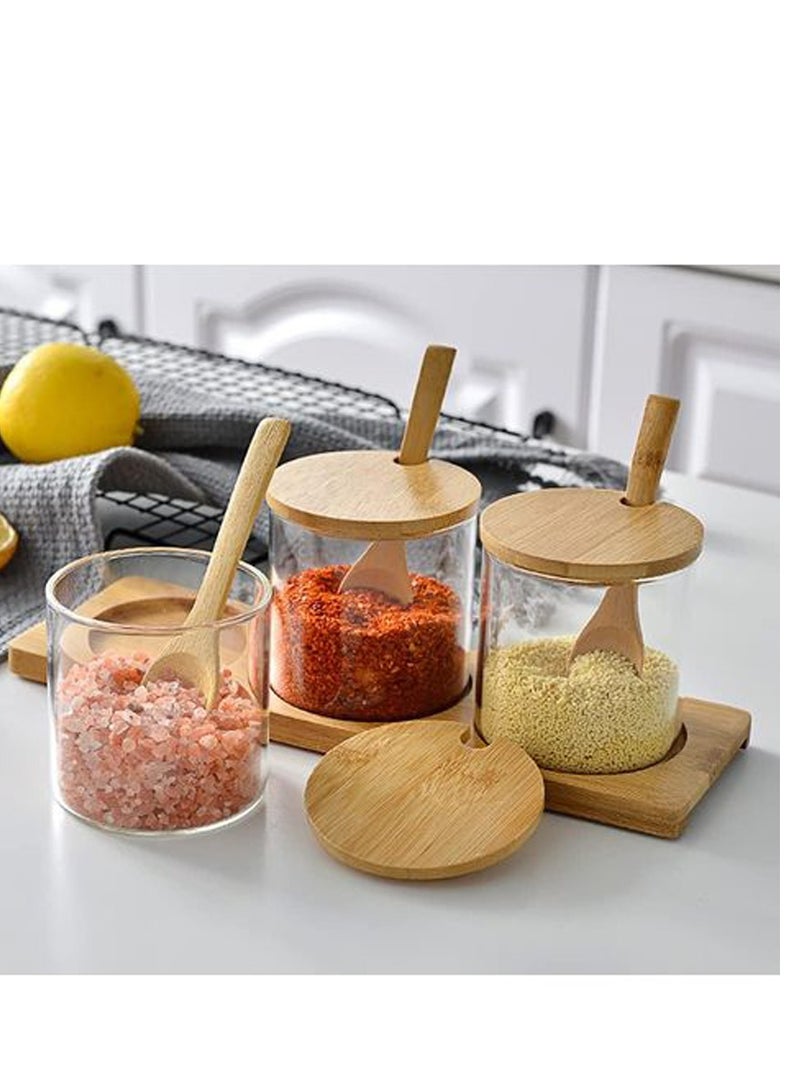 3 Pcs Glass Spice Set With Lids, Spoons And Base, Elegant Premium Spice Set For Kitchen  - Image 3