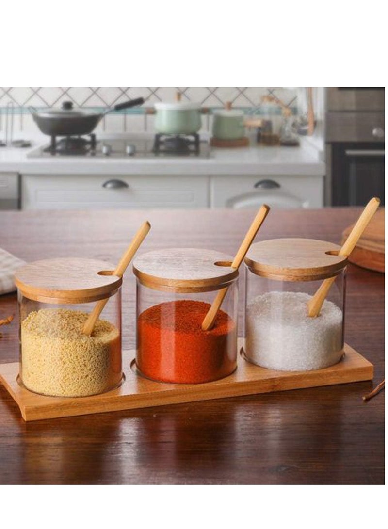 3 Pcs Glass Spice Set With Lids, Spoons And Base, Elegant Premium Spice Set For Kitchen  - Image 5