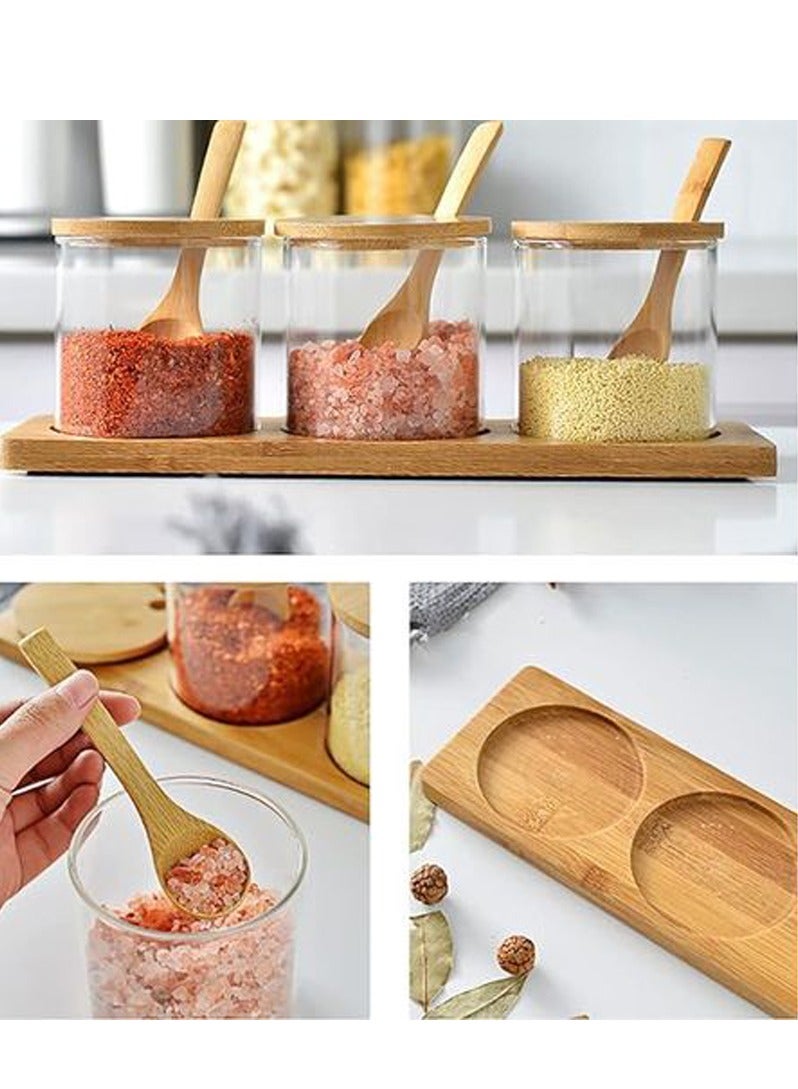 3 Pcs Glass Spice Set With Lids, Spoons And Base, Elegant Premium Spice Set For Kitchen  - Image 4