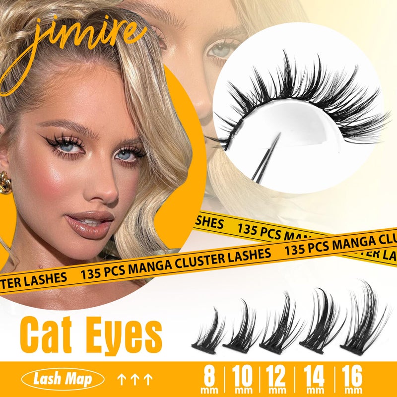 JIMIRE Manga Lash Clusters Natural Look Anime Japanese Eyelash Clusters 10-16MM D Curl Cluster Eyelash Extensions Cute Individual Manga Lashes for Cosplay - Image 2