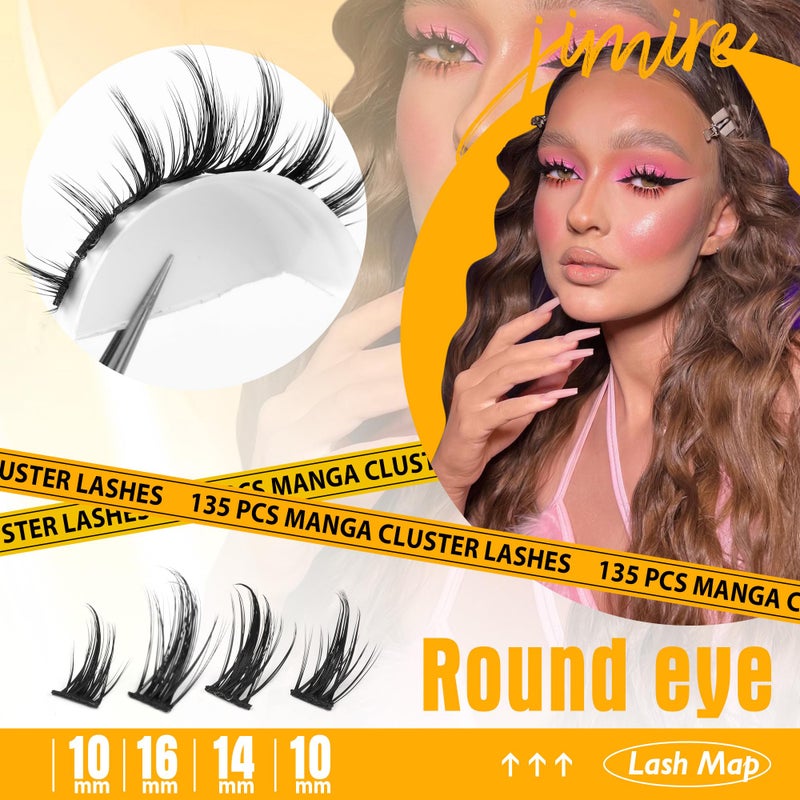 JIMIRE Manga Lash Clusters Natural Look Anime Japanese Eyelash Clusters 10-16MM D Curl Cluster Eyelash Extensions Cute Individual Manga Lashes for Cosplay - Image 3