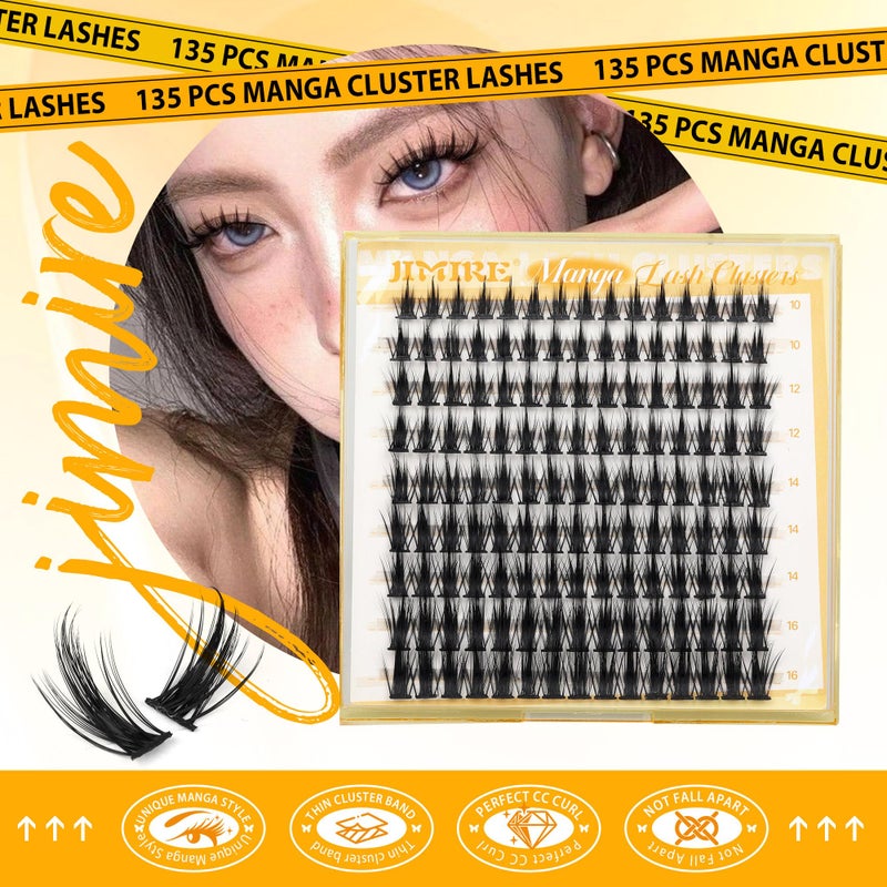 JIMIRE Manga Lash Clusters Natural Look Anime Japanese Eyelash Clusters 10-16MM D Curl Cluster Eyelash Extensions Cute Individual Manga Lashes for Cosplay - Image 4