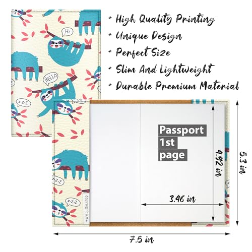Quttie Passport Cover for Kids, Women and Men, Cute Travel Passport Holder (Sloth Pattern) - Image 2