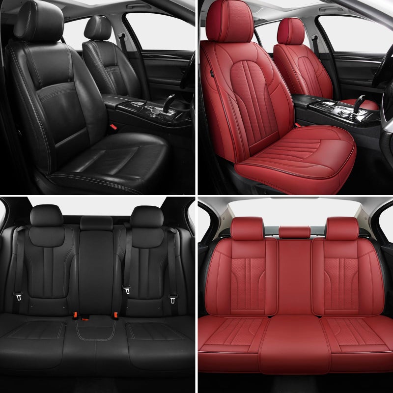 MINGBRON Red Car Seat Covers,Leather Car Seat Cover, Waterproof Seat Covers Full Set, Fit RAV4 Accord Altima Rogue CX5 CRV Wine Red - Image 3