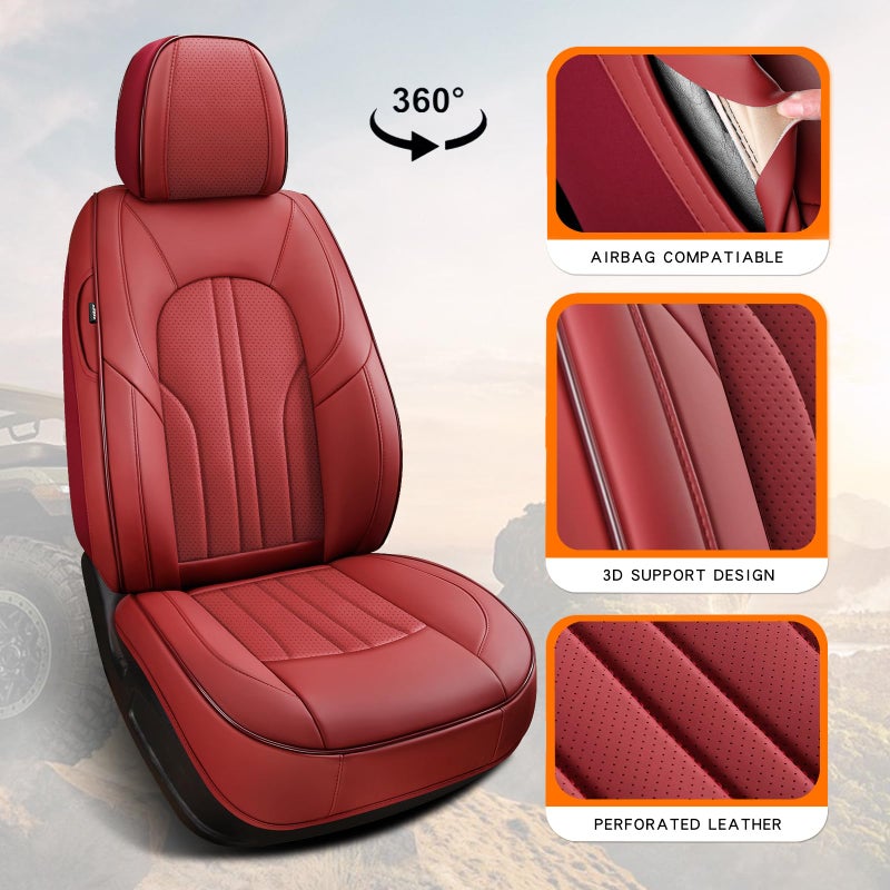 MINGBRON Red Car Seat Covers,Leather Car Seat Cover, Waterproof Seat Covers Full Set, Fit RAV4 Accord Altima Rogue CX5 CRV Wine Red - Image 5