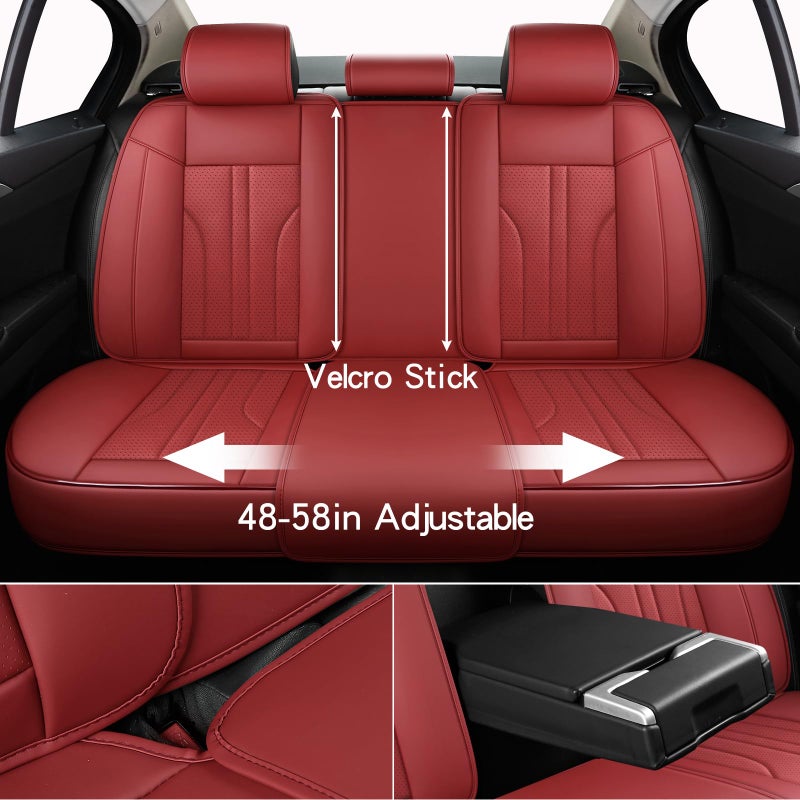MINGBRON Red Car Seat Covers,Leather Car Seat Cover, Waterproof Seat Covers Full Set, Fit RAV4 Accord Altima Rogue CX5 CRV Wine Red - Image 4