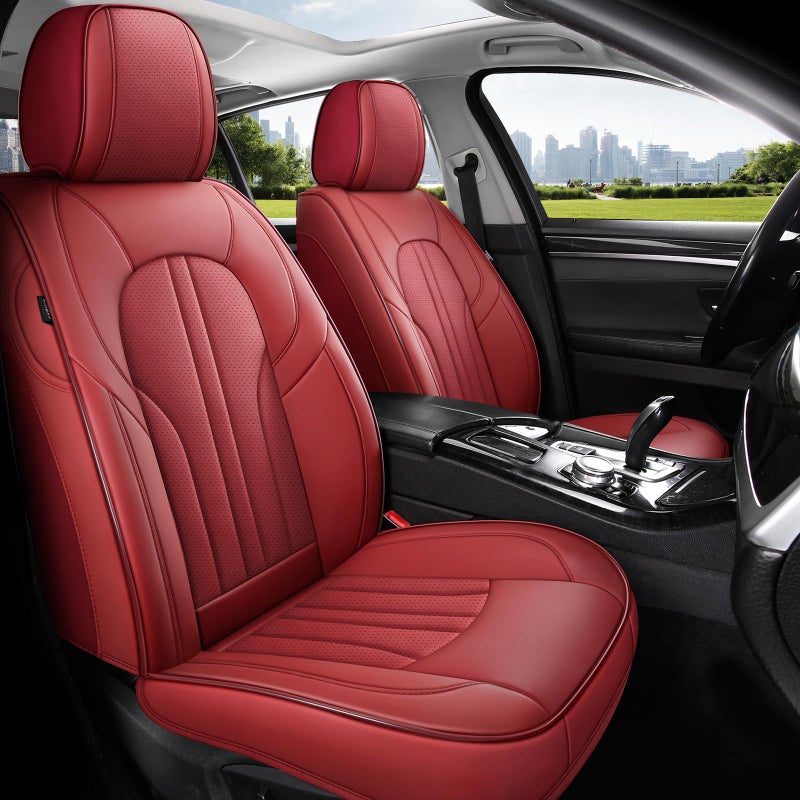 MINGBRON Red Car Seat Covers,Leather Car Seat Cover, Waterproof Seat Covers Full Set, Fit RAV4 Accord Altima Rogue CX5 CRV Wine Red - Image 2