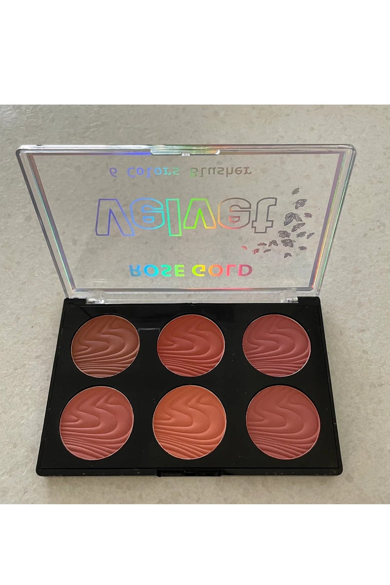 فلفيت لوحة أحمر خدود بودرة غير لامعة بستة ألوان - ألوان خدود تدوم طويلاً - تركيبة خفيفة وناعمة تناسب جميع ألوان البشرة - إطلالات طبيعية إلى جريئة