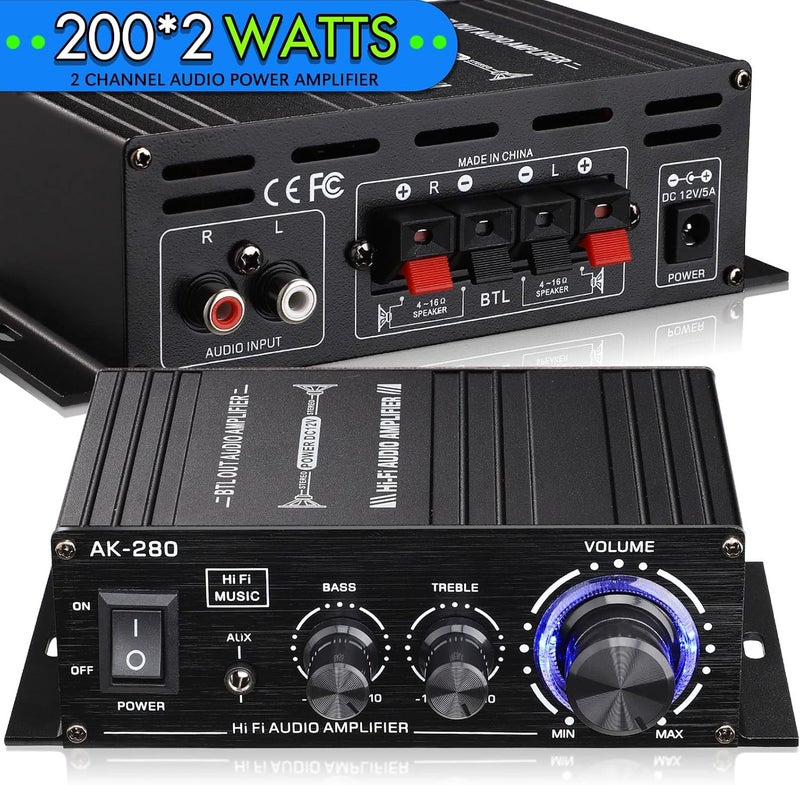 Facmogu مضخم الصوت Facmogu AK280 200W+200W Mini 2.0 CH مع مزود الطاقة - Image 2