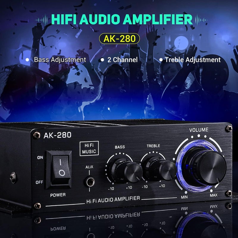 Facmogu مضخم الصوت Facmogu AK280 200W+200W Mini 2.0 CH مع مزود الطاقة - Image 4