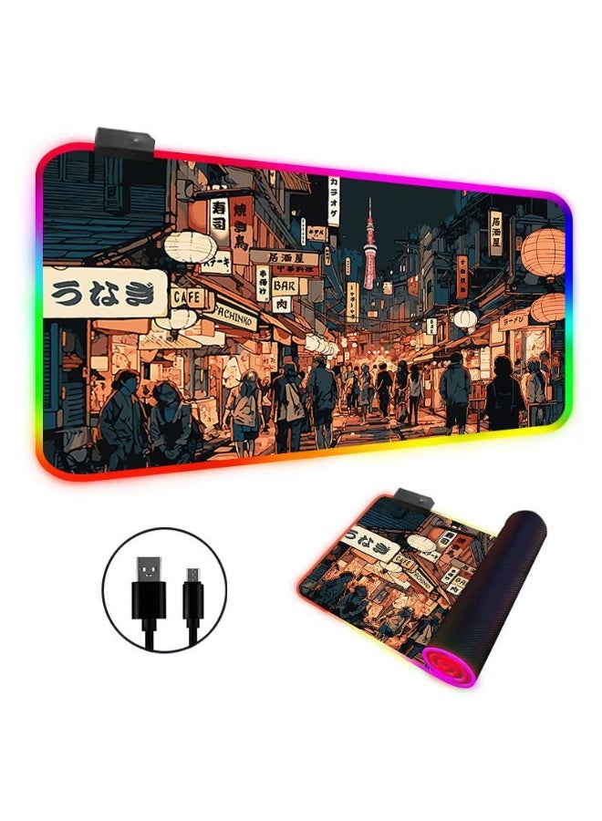 بيوينتي لوحة ماوس، لوحة ماوس ألعاب كبيرة الحجم RGB، لوحة ماوس LED ممتدة مع 14 وضع إضاءة، لوحات ماوس لوحة مفاتيح متوهجة، لوحة مكتب كبيرة، قاعدة مطاطية مضادة للانزلاق (الحجم: 800 × 300 × 4 مم)