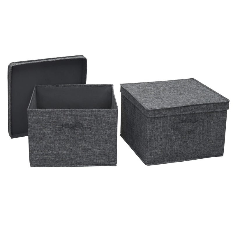 Household Essentials Square Fabric Storage Bins with Lids Graphite Set of 2