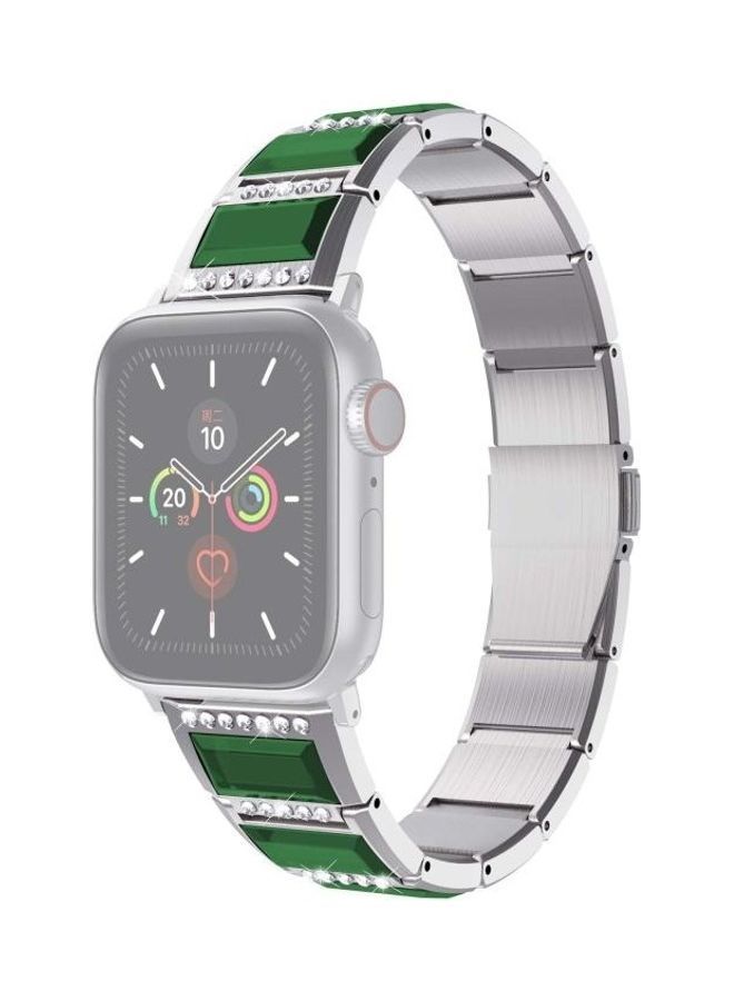 نيبمينينت سوار بديل من الستانلس ستيل لساعة أبل سيريس 7/6/5/4/3/2/1/SEمقاس 38/40/41 مم فضي / أخضر - Image 2