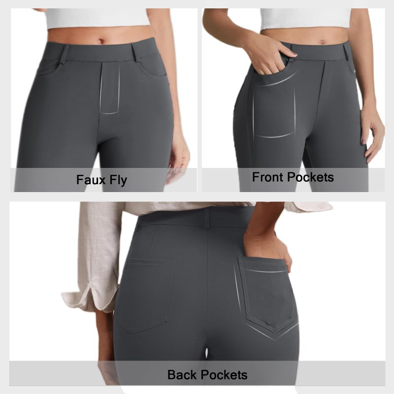 DLOODA Dress Work Pants Women Business Casual Slack Trousers Stretchy Pull On Office Flare Pants with Pocketsï¼ˆDeep Grey Mï¼‰ - Image 4