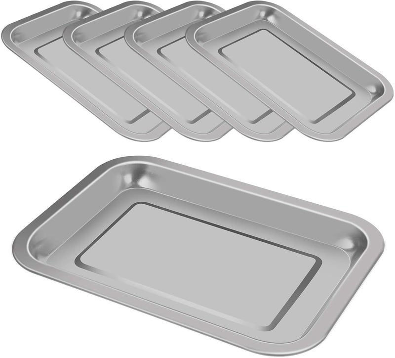 Newflager 5-Pack Surgical Tray, Stainless Steel Medical Tray Dental Procedure Lab Instruments, Tattoo Tool Bathroom Organizer (10.43'' x 7.67'') - Image 1