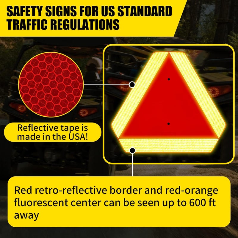 DXSIGN Slow Moving Vehicle Sign, Plastic DOT Slow Moving Vehicle Triangle Signs, SMV Sign 14"x16"x0.16"/5mm Thick Diamond Grade Reflective Up to 7 Years Outdoor for Golf Cart Accessories, Tractor, Utv, - Image 2