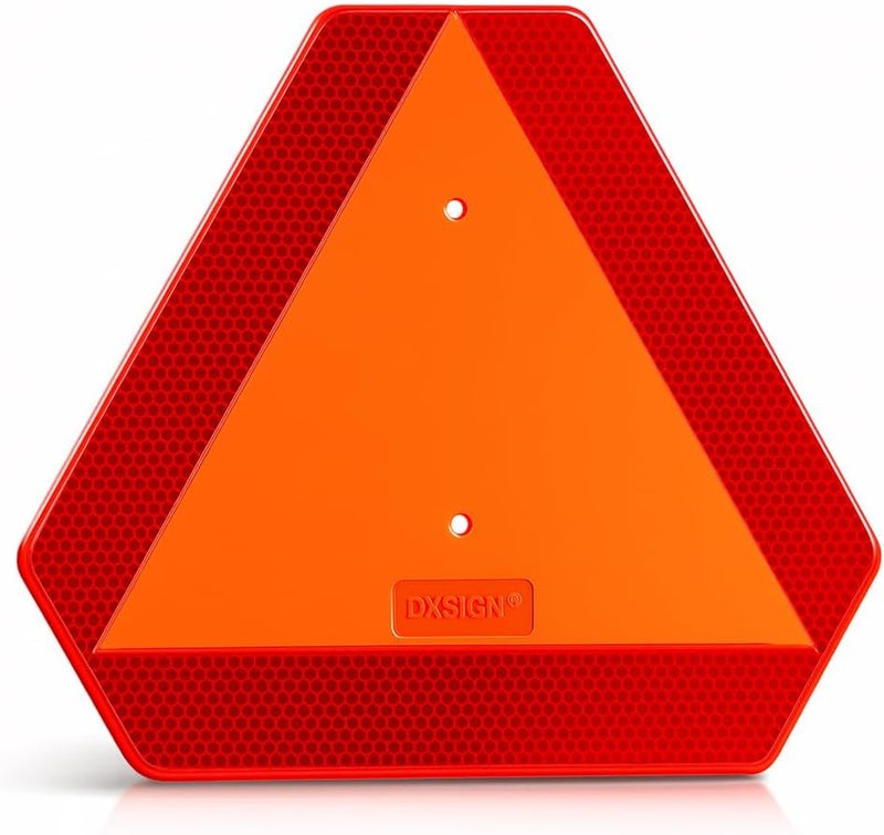 DXSIGN Slow Moving Vehicle Sign, Plastic DOT Slow Moving Vehicle Triangle Signs, SMV Sign 14"x16"x0.16"/5mm Thick Diamond Grade Reflective Up to 7 Years Outdoor for Golf Cart Accessories, Tractor, Utv, - Image 1