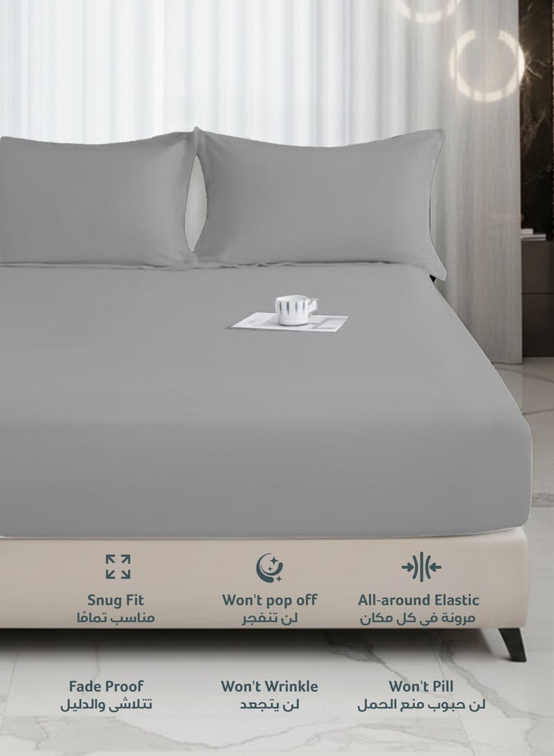 Rest مجموعة ملاءات سرير مريحة رمادية 3 قطع 200x200+30 سم تشمل 1 ملاءة سرير عميقة و 2 غطاء وسادة، قابلة للتنفس وقابلة للغسل في الغسالة - Image 3