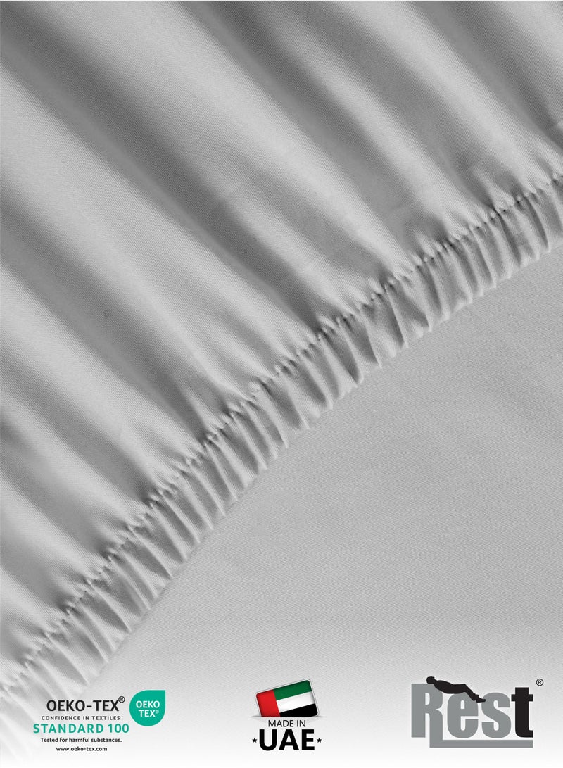 REST 3-Piece Grey Plush 200x200+30cm Fitted Bedsheet Set Includes 1 Deep Pocket Fitted Bedsheet and 2 Pillow Covers, Breathable and Machine Washable - Image 4