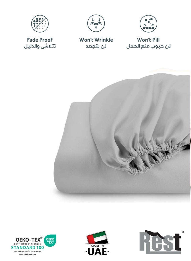 REST 3-Piece Grey Plush 200x200+30cm Fitted Bedsheet Set Includes 1 Deep Pocket Fitted Bedsheet and 2 Pillow Covers, Breathable and Machine Washable - Image 5