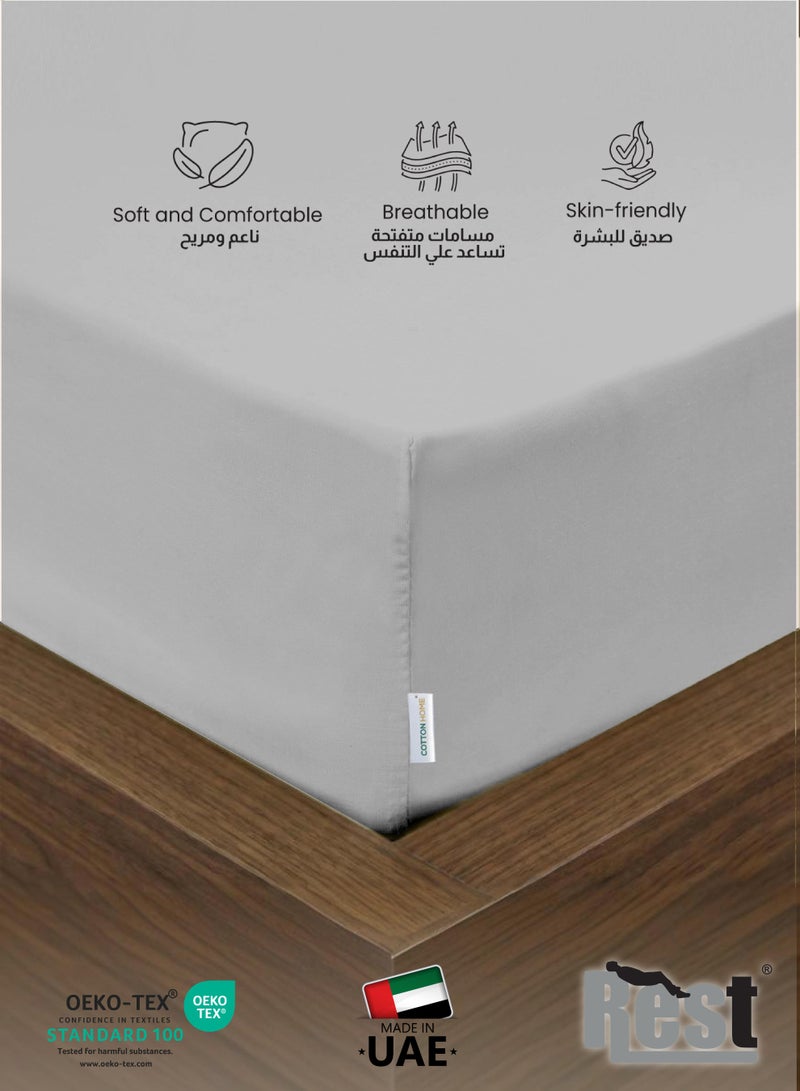 REST 3-Piece Grey Plush 200x200+30cm Fitted Bedsheet Set Includes 1 Deep Pocket Fitted Bedsheet and 2 Pillow Covers, Breathable and Machine Washable - Image 2